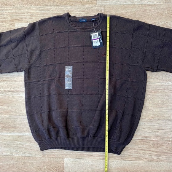 Izod Sweater Men’s 2XL Brown Designer Classic Heavy Casual Crew Neck Box Pattern - Picture 9 of 9